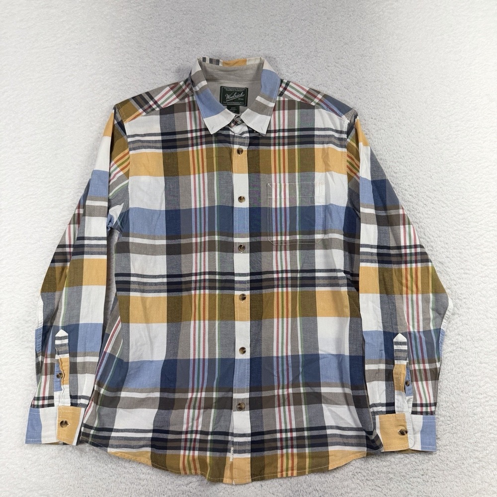 Woolrich Men's Blue and Yellow Plaid Button Down Shirt Size Large
